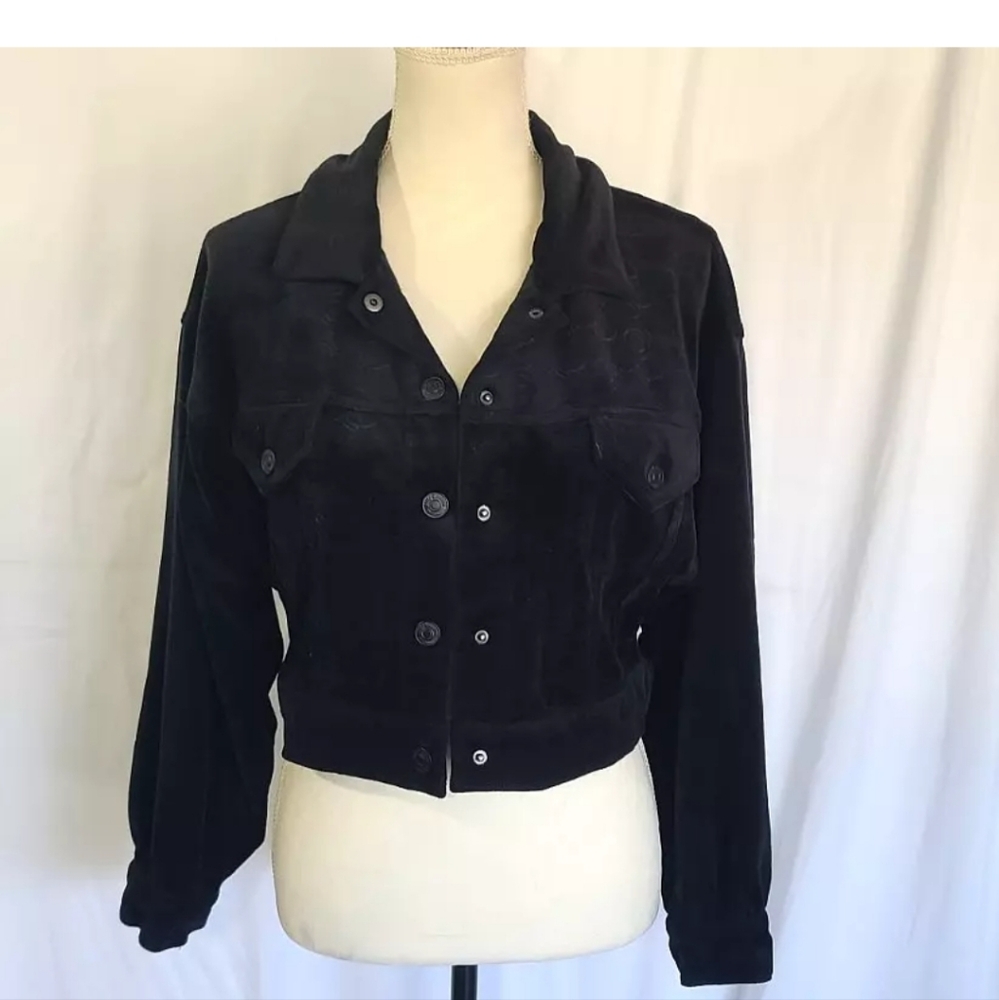 Juicy Couture Solid Black Velour Y2K Cropped Jacket Medium